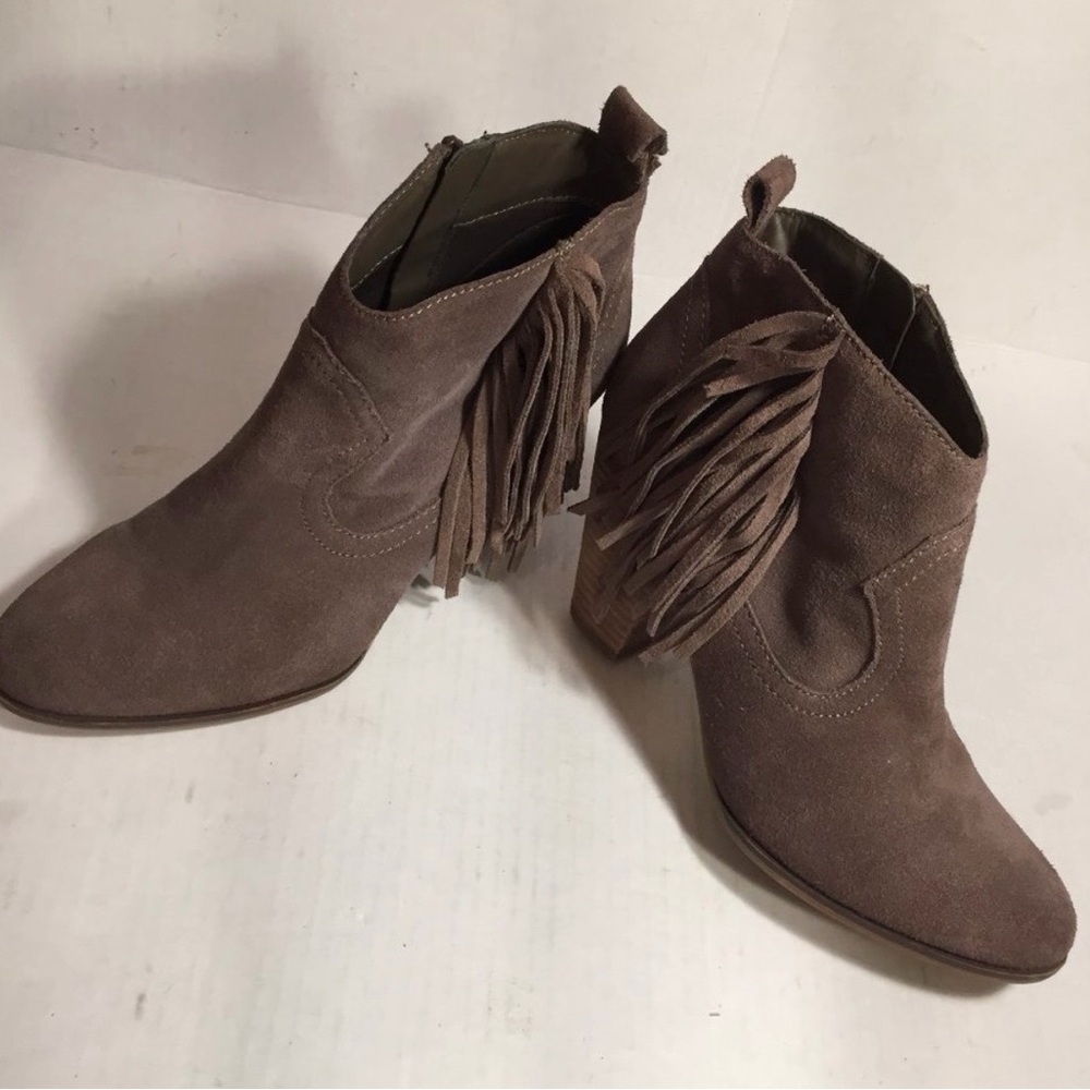 Steve Madden Taupe Fringe Ankle Booties